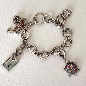 Fossil Silver Charm Bracelet Colorful Turtle Letter Envelope Lock Key Heart RARE